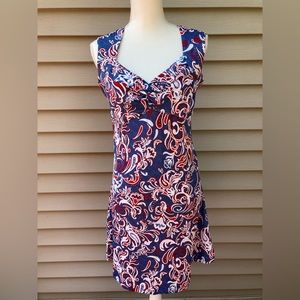 K.I.K.IT blue fit and flare sleeveless dress white red floral design med